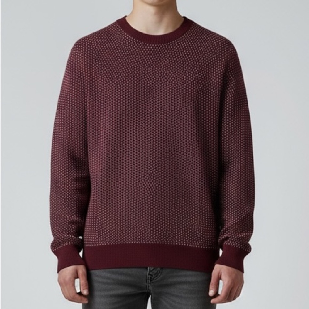 Kier + J Bird’s eye pattern wool cashmere crew neck sweater Men’s xl Burgundy